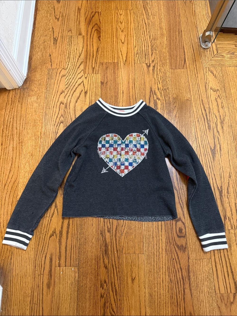 Butter Charcoal Sweatshirt with White Striped Collar